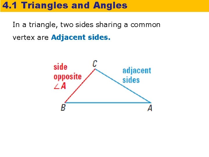 4. 1 Triangles and Angles In a triangle, two sides sharing a common vertex