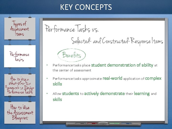 KEY CONCEPTS • Performance tasks place student demonstration of ability at the center of