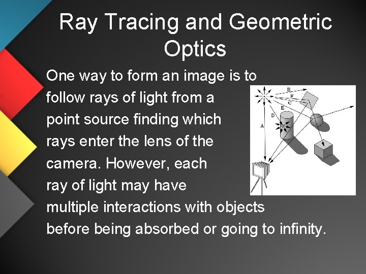 Ray Tracing and Geometric Optics One way to form an image is to follow