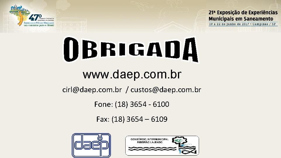 www. daep. com. br cirl@daep. com. br / custos@daep. com. br Fone: (18) 3654