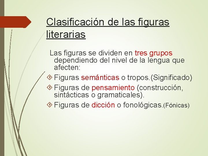 Clasificación de las figuras literarias Las figuras se dividen en tres grupos dependiendo del