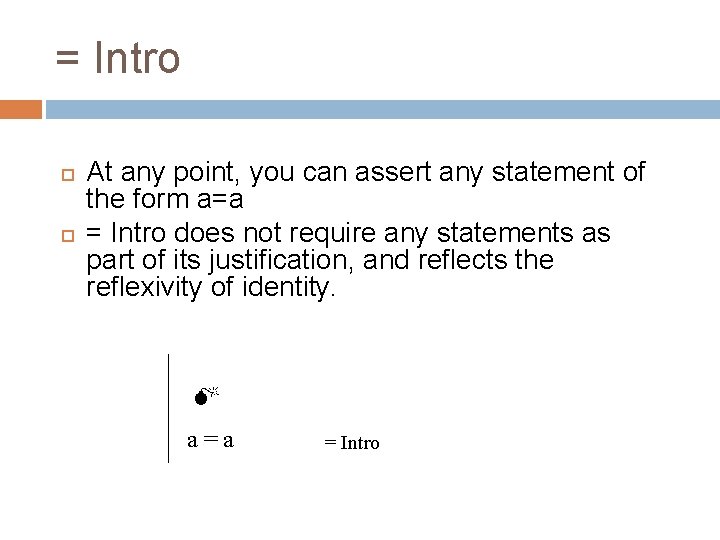 = Intro At any point, you can assert any statement of the form a=a