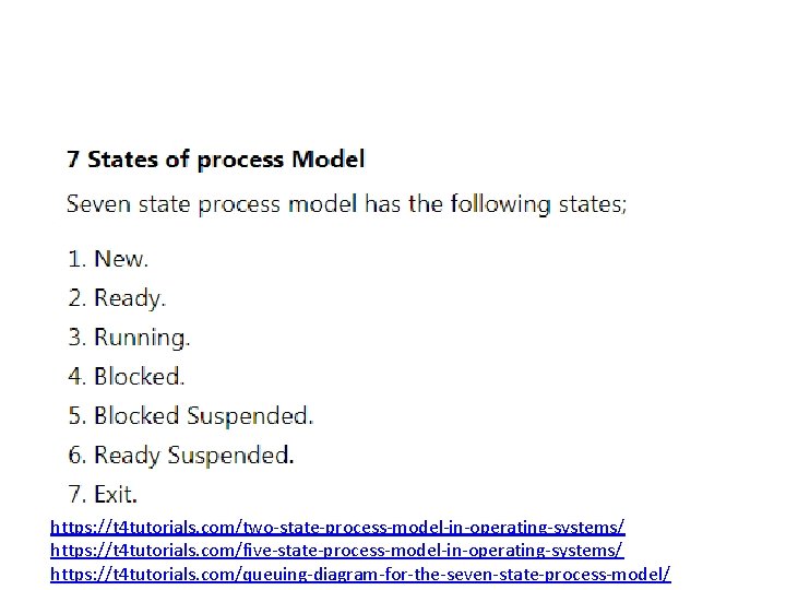 https: //t 4 tutorials. com/two-state-process-model-in-operating-systems/ https: //t 4 tutorials. com/five-state-process-model-in-operating-systems/ https: //t 4 tutorials.