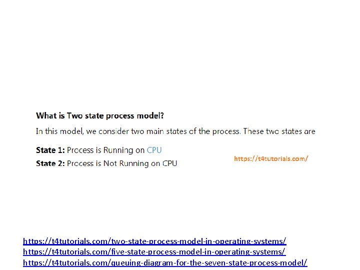 https: //t 4 tutorials. com/two-state-process-model-in-operating-systems/ https: //t 4 tutorials. com/five-state-process-model-in-operating-systems/ https: //t 4 tutorials.