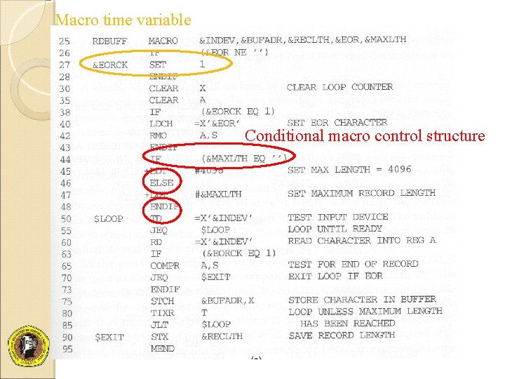 Macro time variable Conditional macro control structure 