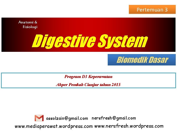 Pertemuan 3 Anatomi & Fisiologi Digestive System Biomedik Dasar Program D 3 Keperawatan Akper