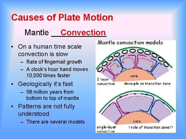 Causes of Plate Motion Mantle ______ Convection • On a human time scale convection Causes of Plate Motion Mantle ______ Convection • On a human time scale convection