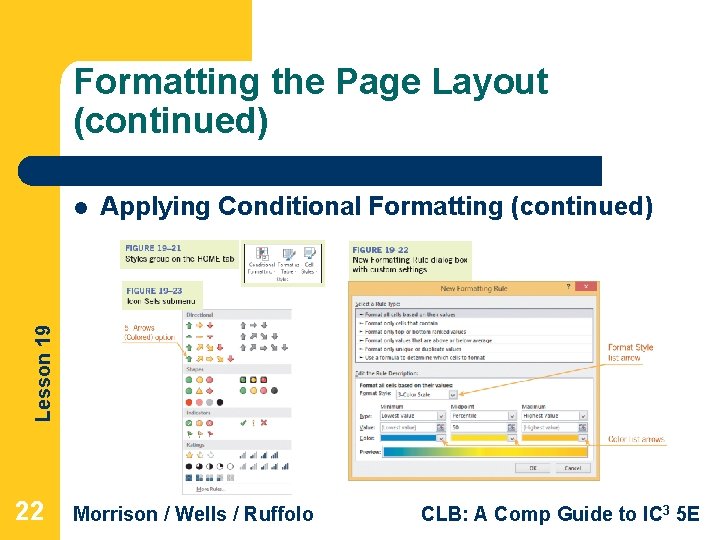 Formatting the Page Layout (continued) Applying Conditional Formatting (continued) Lesson 19 l 22 Morrison