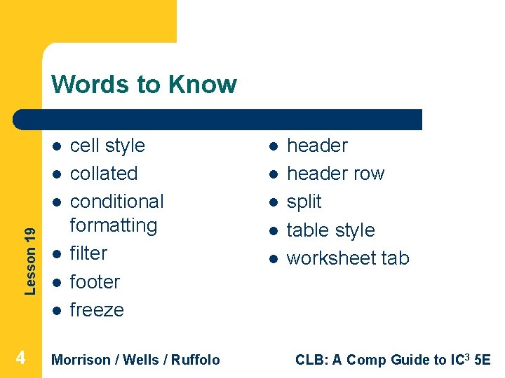 Words to Know l l Lesson 19 l l 4 cell style collated conditional