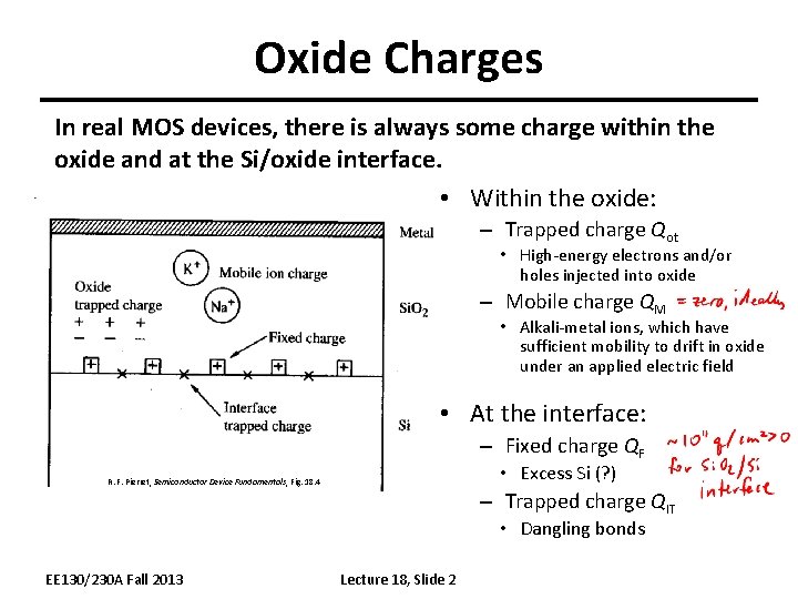 Oxide Charges In real MOS devices, there is always some charge within the oxide