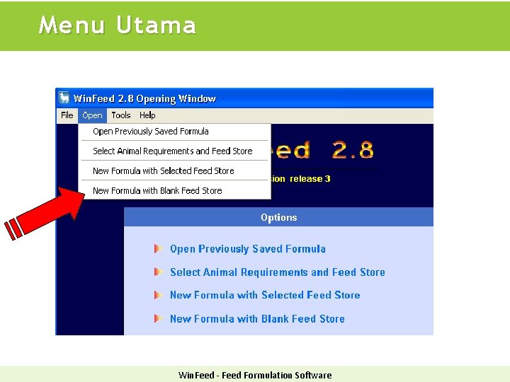 Menu Utama Win. Feed - Feed Formulation Software 