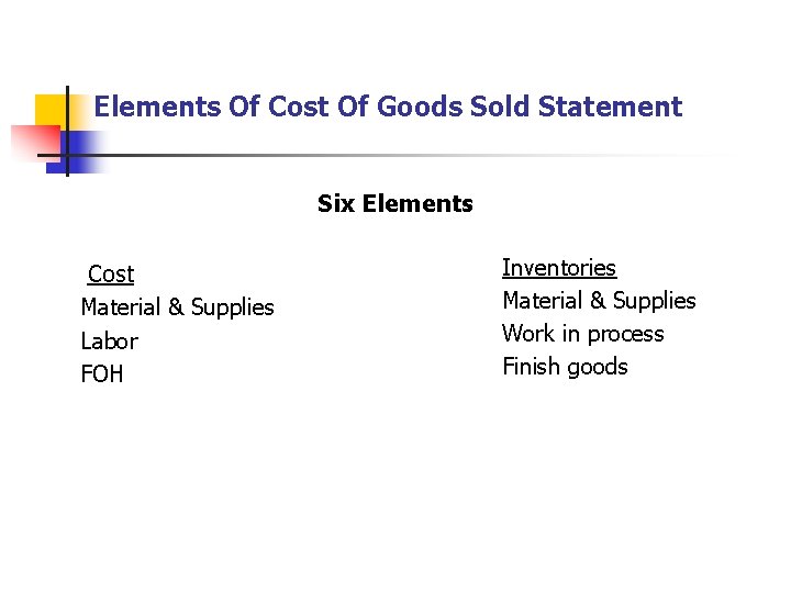 Elements Of Cost Of Goods Sold Statement Six Elements Cost Material & Supplies Labor