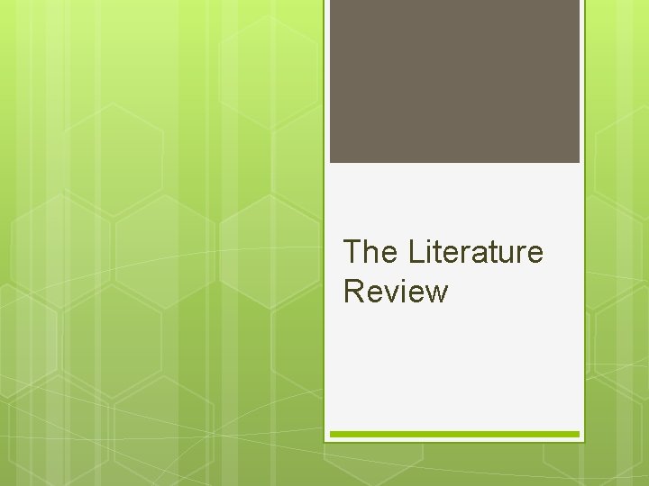 The Literature Review 