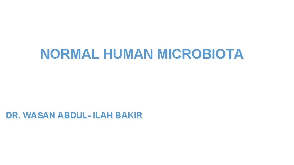 NORMAL HUMAN MICROBIOTA DR. WASAN ABDUL- ILAH BAKIR 