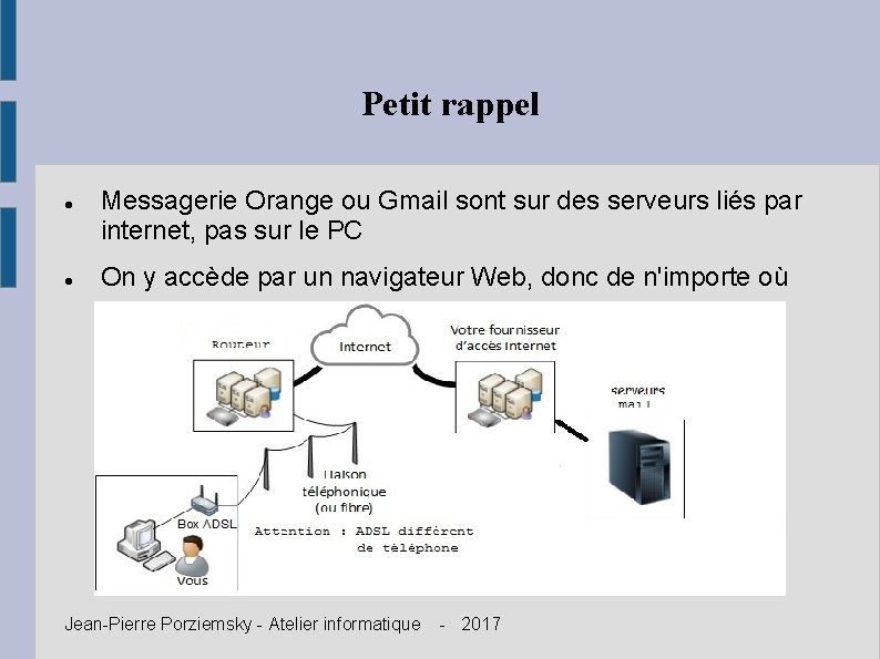 Petit rappel Messagerie Orange ou Gmail sont sur des serveurs liés par internet, pas