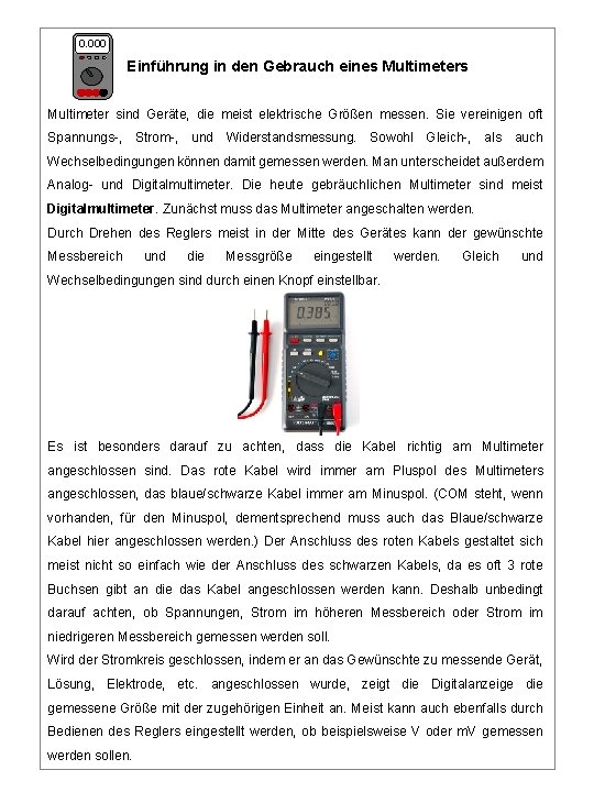 0. 000 Einführung in den Gebrauch eines Multimeter sind Geräte, die meist elektrische Größen 0. 000 Einführung in den Gebrauch eines Multimeter sind Geräte, die meist elektrische Größen
