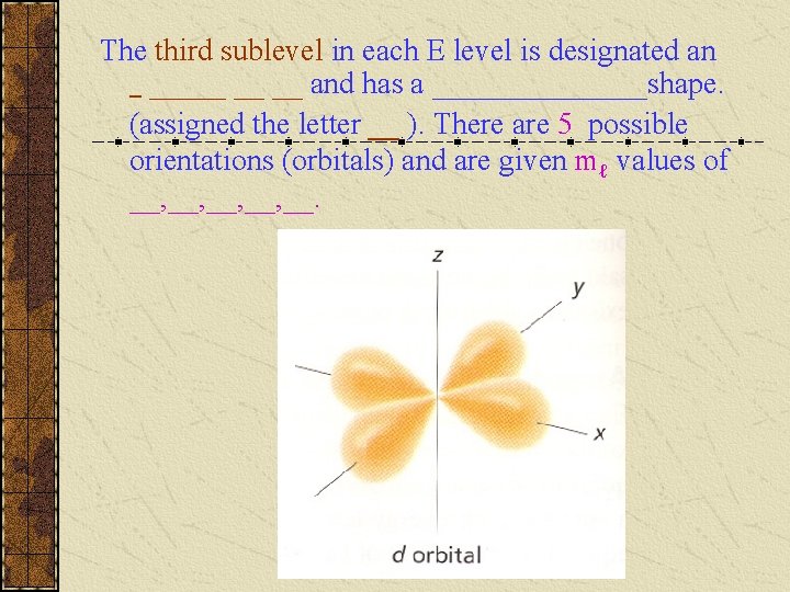 The third sublevel in each E level is designated an _ _____ __ __