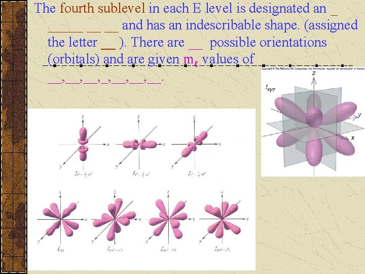 The fourth sublevel in each E level is designated an _ _____ __ __