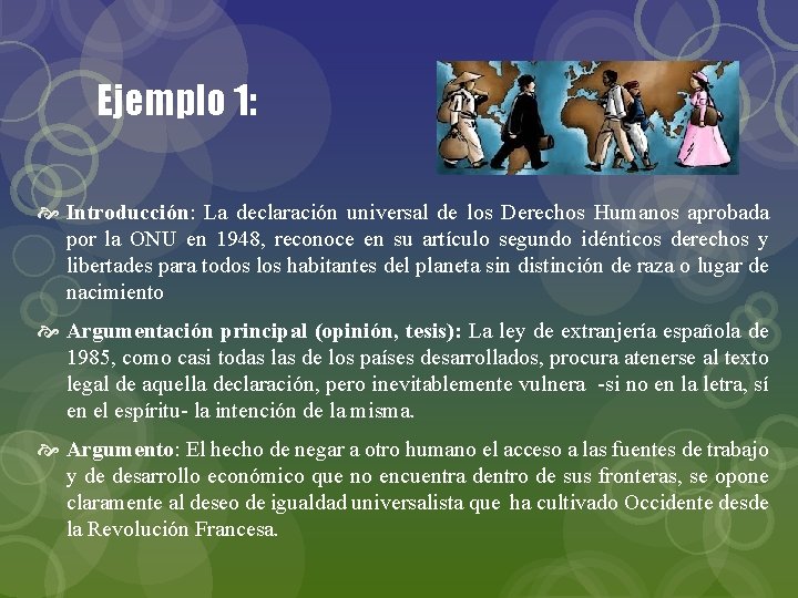 Ejemplo 1: Introducción: La declaración universal de los Derechos Humanos aprobada por la ONU