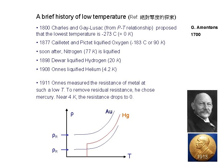 A brief history of low temperature (Ref: 絕對零度的探索) • 1800 Charles and Gay-Lusac (from