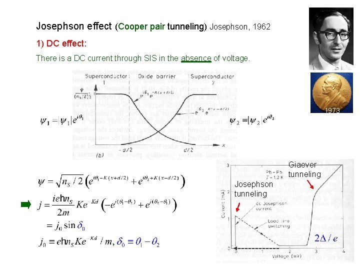 Josephson effect (Cooper pair tunneling) Josephson, 1962 1) DC effect: There is a DC