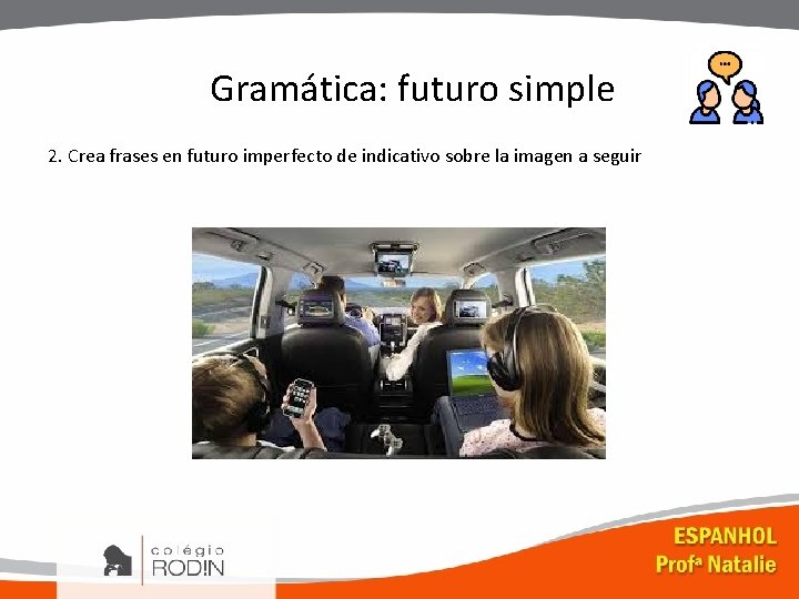 Gramática: futuro simple 2. Crea frases en futuro imperfecto de indicativo sobre la imagen