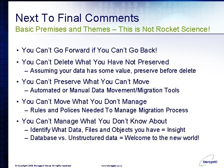 Next To Final Comments Basic Premises and Themes – This is Not Rocket Science!