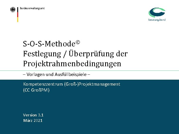 S-O-S-Methode© Festlegung / Überprüfung der Projektrahmenbedingungen – Vorlagen und Ausfüllbeispiele – Kompetenzzentrum (Groß-)Projektmanagement (CC