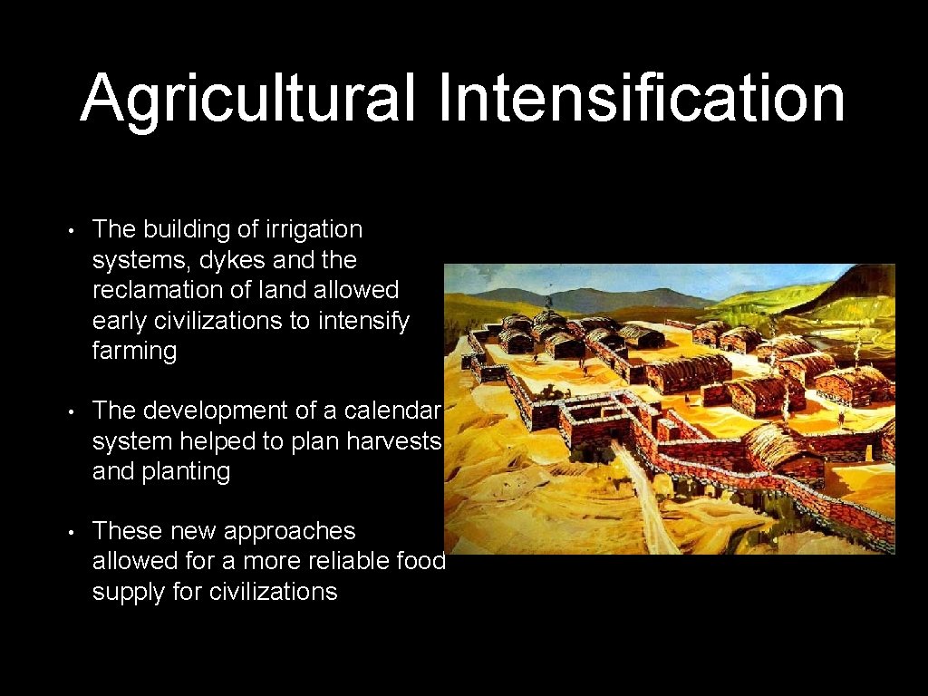 Agricultural Intensification • The building of irrigation systems, dykes and the reclamation of land