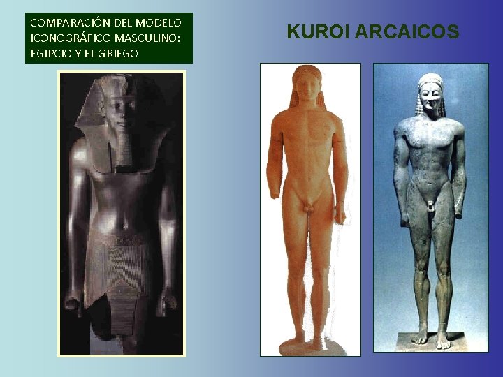 COMPARACIÓN DEL MODELO ICONOGRÁFICO MASCULINO: EGIPCIO Y EL GRIEGO KUROI ARCAICOS COMPARACIÓN DEL MODELO ICONOGRÁFICO MASCULINO: EGIPCIO Y EL GRIEGO KUROI ARCAICOS