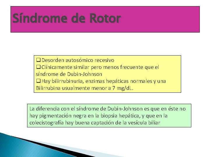 Síndrome de Rotor q. Desorden autosómico recesivo q. Clínicamente similar pero menos frecuente que Síndrome de Rotor q. Desorden autosómico recesivo q. Clínicamente similar pero menos frecuente que