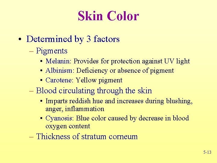 Skin Color • Determined by 3 factors – Pigments • Melanin: Provides for protection
