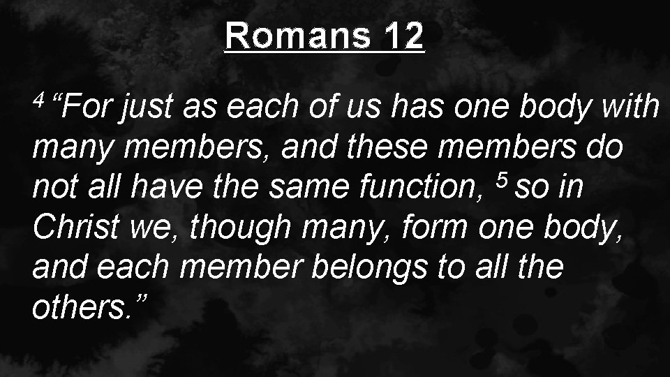 Romans 12 4 “For just as each of us has one body with many