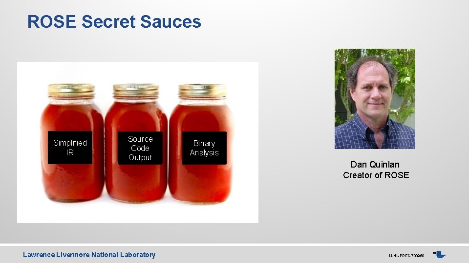 ROSE Secret Sauces Simplified IR Source Code Output Lawrence Livermore National Laboratory Binary Analysis