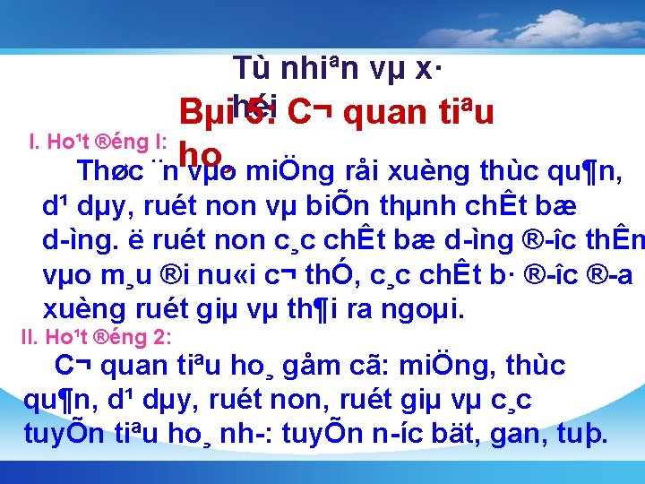 I. Ho¹t ®éng I: Tù nhiªn vµ x· Bµihéi 5: C¬ quan tiªu ho¸