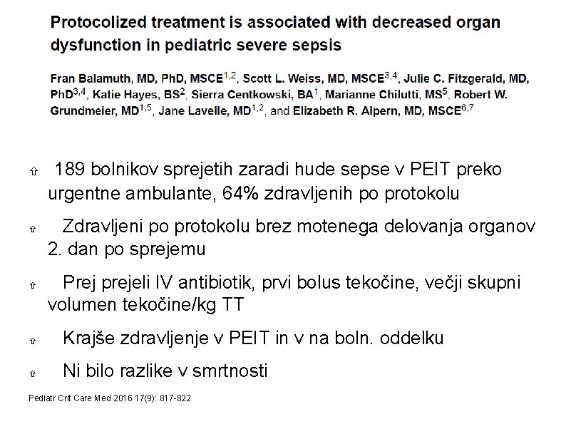  189 bolnikov sprejetih zaradi hude sepse v PEIT preko urgentne ambulante, 64% zdravljenih