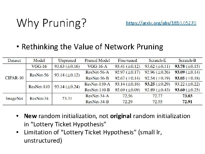 Why Pruning? https: //arxiv. org/abs/1810. 05270 • Rethinking the Value of Network Pruning •