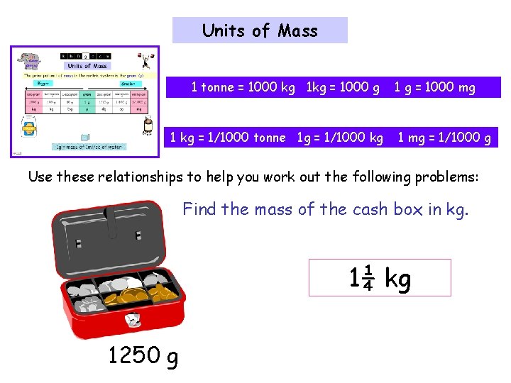 Units of Mass 1 tonne = 1000 kg 1 kg = 1000 g 1