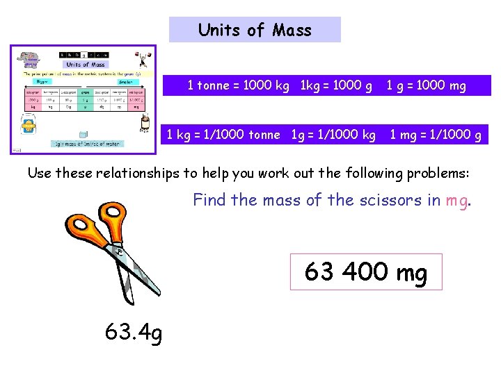 Units of Mass 1 tonne = 1000 kg 1 kg = 1000 g 1