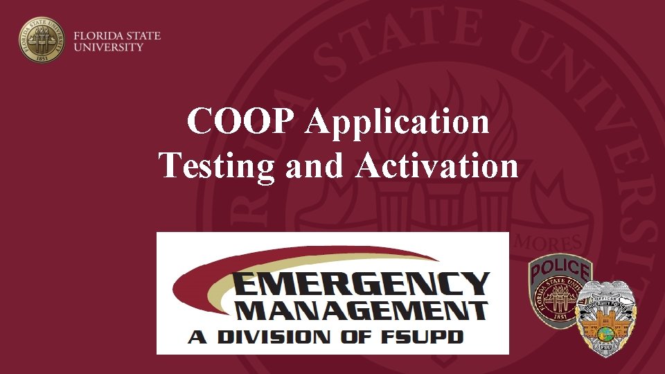 COOP Application Testing and Activation 
