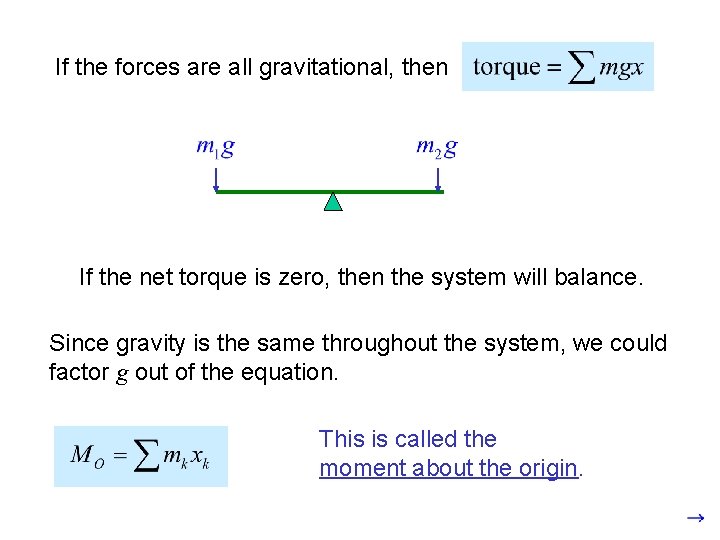 If the forces are all gravitational, then If the net torque is zero, then