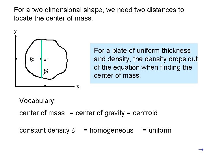 For a two dimensional shape, we need two distances to locate the center of