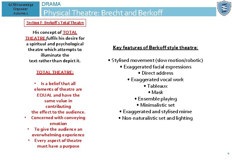 GCSE Knowledge Organiser Autumn 2 DRAMA Physical Theatre