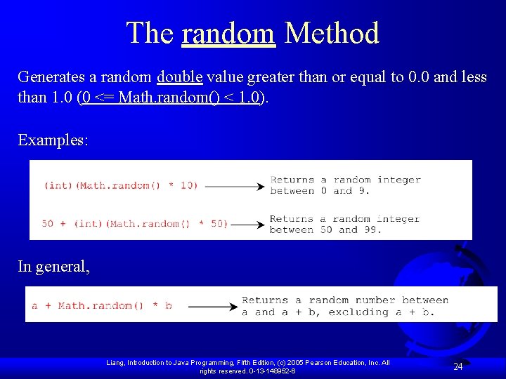 The random Method Generates a random double value greater than or equal to 0. The random Method Generates a random double value greater than or equal to 0.