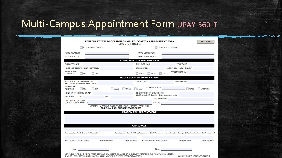 Multi-Campus Appointment Form UPAY 560 -T Multi-Campus Appointment Form UPAY 560 -T