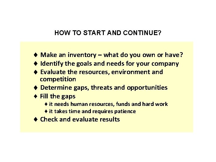 HOW TO START AND CONTINUE? Make an inventory – what do you own or