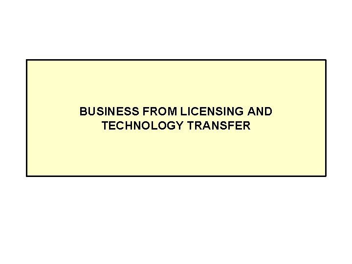 BUSINESS FROM LICENSING AND TECHNOLOGY TRANSFER 