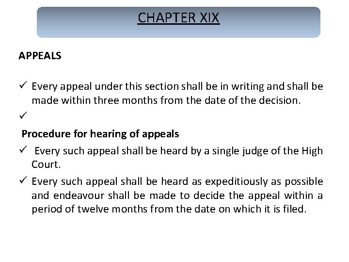 CHAPTER XIX APPEALS ü Every appeal under this section shall be in writing and