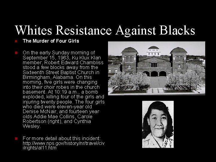 Whites Resistance Against Blacks n The Murder of Four Girls n On the early