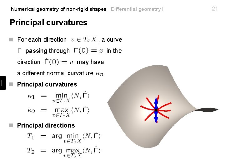 Numerical geometry of non-rigid shapes Differential geometry I Principal curvatures n For each direction